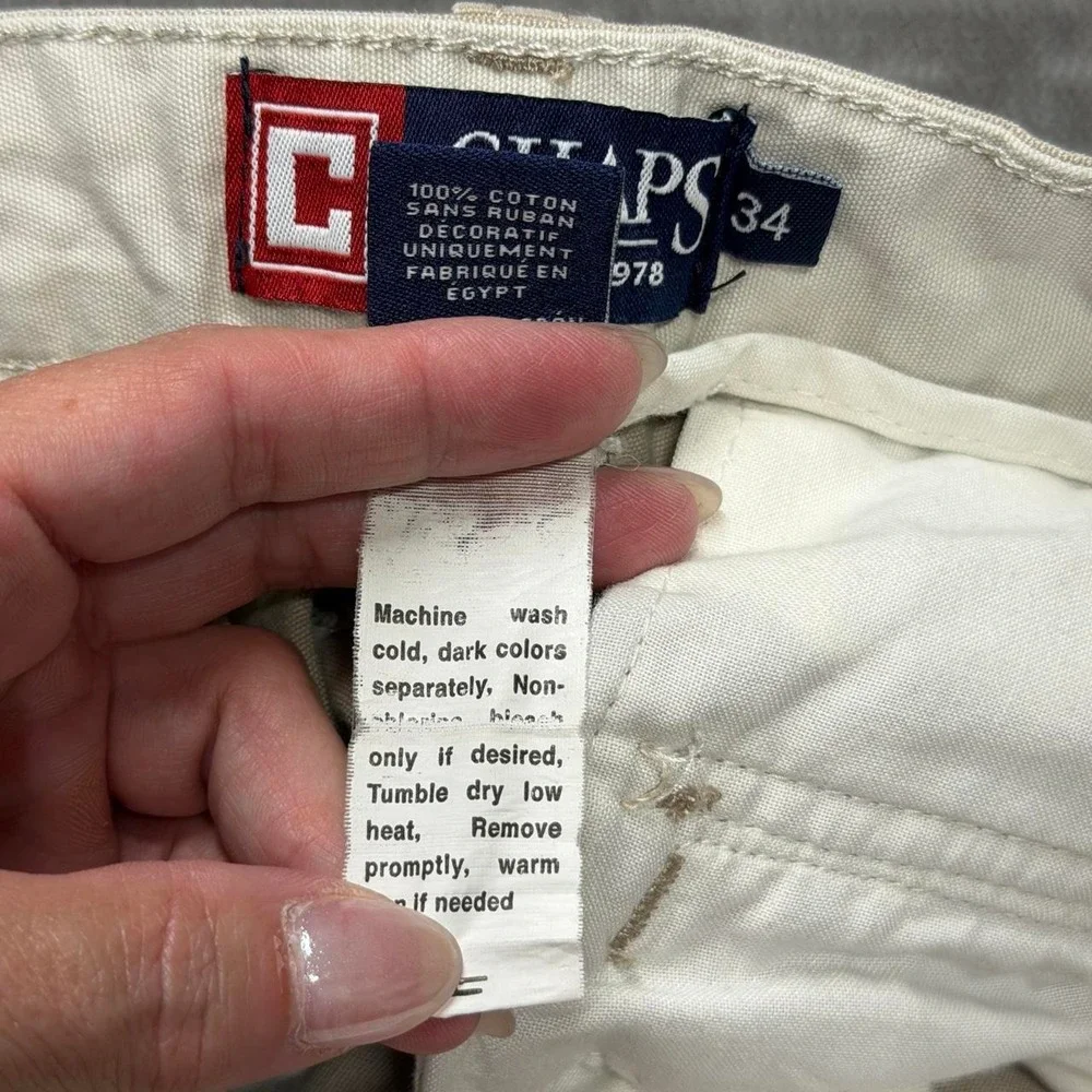 Chaps Mens Cargo Shorts Khaki Tan Cotton Twill Multi Pocket Size 34